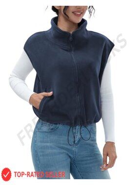Women's Fleece Vest Full Zip Sleeveless Cropped Winter Coat